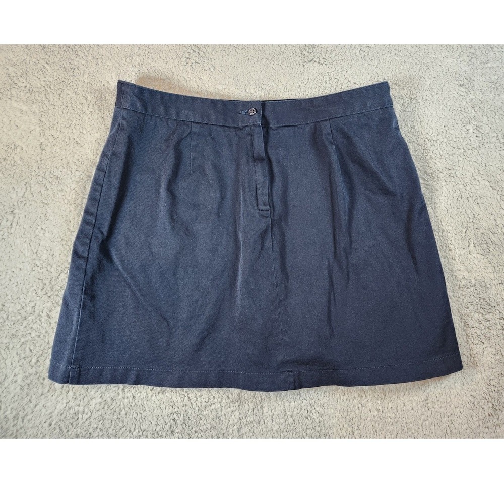 Land's End Skirt Women's 16 Navy Pleated Pockets Comfort Regular Fit High Waist